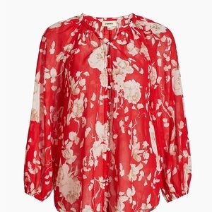 L'AGENCE Teagan Floral Semi-Sheer Button-Front Blouse size M